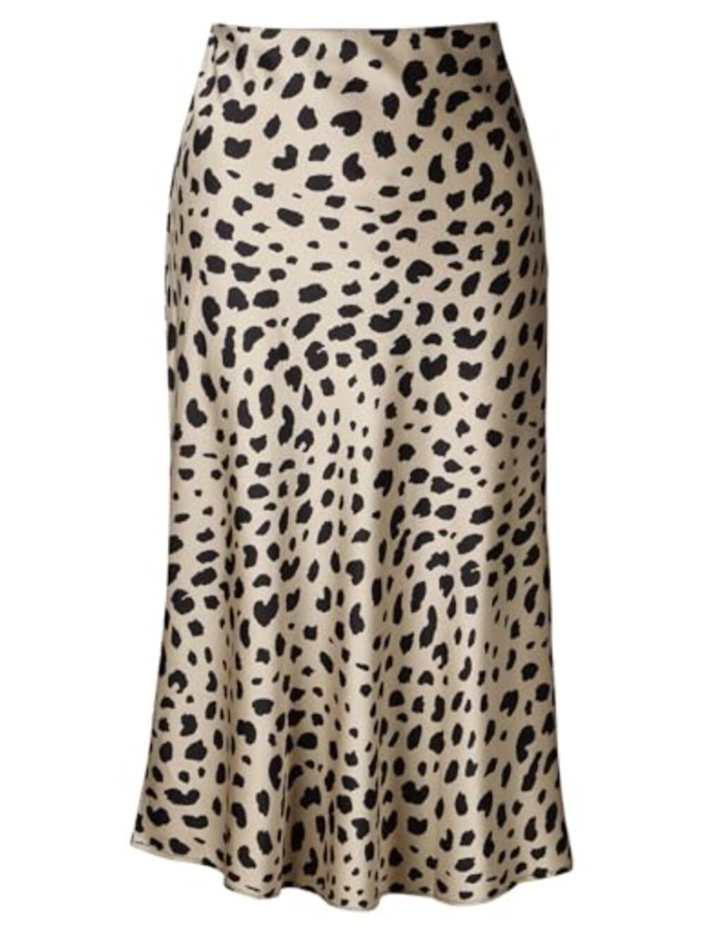 Silk Polyester Leopard Print Midi Skirt High Waist Elastic A-Line